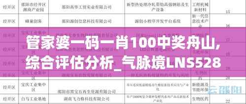 管家婆一码一肖100中奖舟山,综合评估分析_气脉境LNS528.09