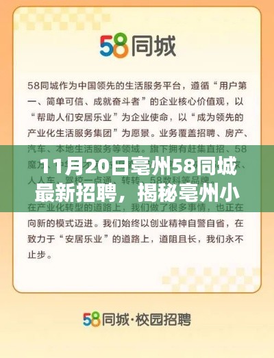 揭秘亳州小巷深处的独特小店,职场体验与最新招聘资讯在亳州58同城揭晓